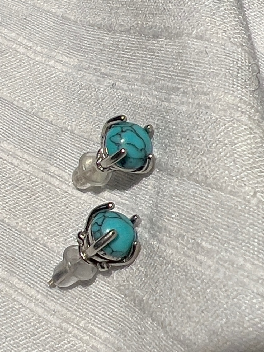 Turquoise Stone Stud Earrings in Silver Tone